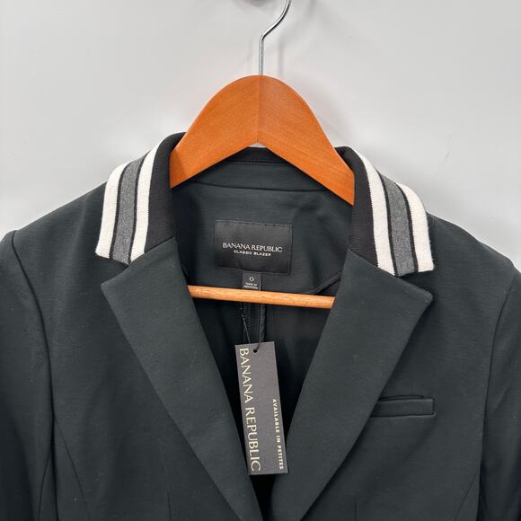 BANANA REPUBLIC NWT Classic Varsity Stripe Blazer in Black // 0 - Picture 2 of 8